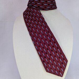 Ermenegildo Zegna Men's Tie 100% Silk Geometric Pattern Red Squares Blue Rods